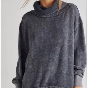 We The Free People Sweater Women's Timmy Turtleneck Washed Gray Sz XS Oversized